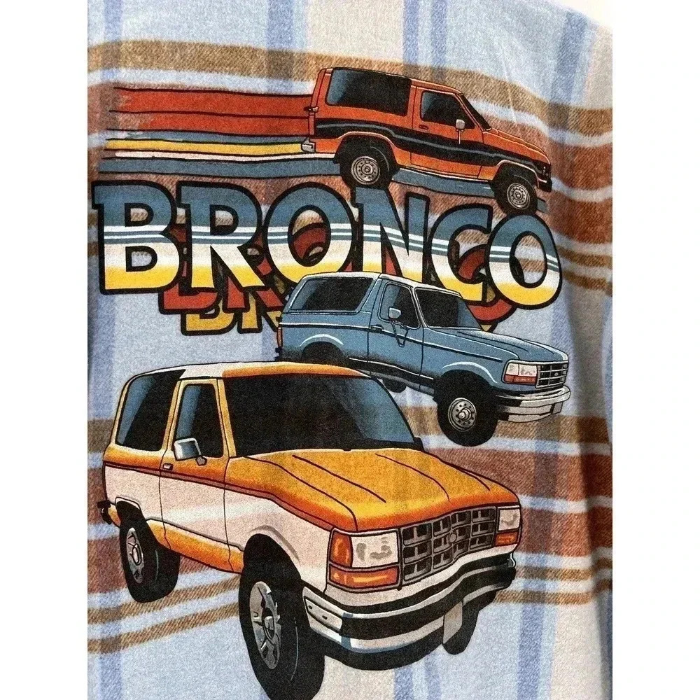 New Women's Ford Bronco Plaid Flannel Button Up Jacket Medium Shacket Wool Blend